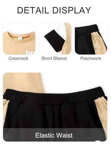 GEMLON Boys Clothes Size 6 5 Color Block T Shirts Cotton Shorts Sets Letter Print Clothing Set Soccer Boys Outfits - Thumbnail 5