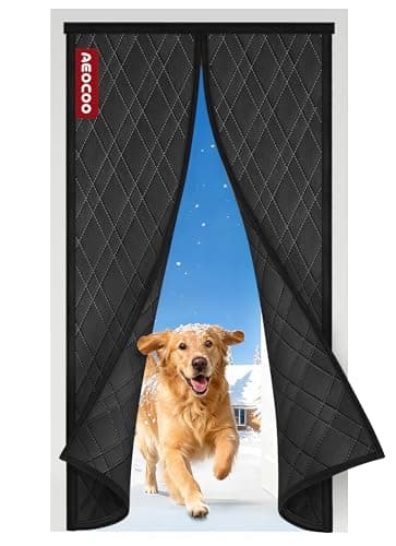 AEOCOO Insulated Door Curtains, Fit Size up to 32 x 80 Inches for Doorways/Front/Back/Basement, Magnetic Thermal Door Cover for Winter, Oxford Filled with Thick Cotton to Keep Warm, Black, Diamond