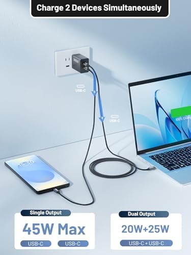Omnibar 45W Super Fast Charger USB C Dual Port Android Phone Charger Type C Fast Charging Block, Foldable PD3.0 PPS USB C Wall Charger for Samsung S26/S25/S24/S23/S22, iPhone 17/16/15, iPad, Black - Thumbnail 4