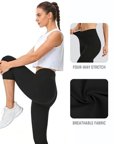 SEAJOJO Yoga Capri Pants for Women Activewear Crossover High Waisted Athletic Leggings Workout Running - Thumbnail 4