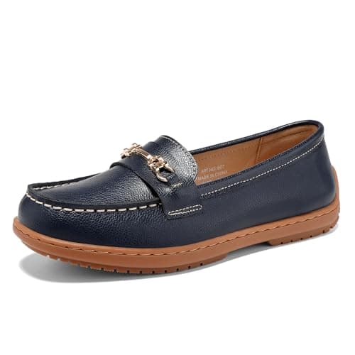 BEAUSEEN Women's Comfortable Penny Loafer with Classic Comfortable Work Flat Shoes for Casual Dressy Business Blue,6.5 US - Thumbnail 3
