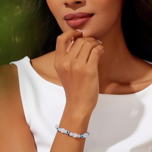 Cicy Bell Evil Eye Bracelets for Women Natural Cat's Eye Gemstone Stretch Elastic Healing Bracelet for Women Lucky Birthday Gifts - Thumbnail 3