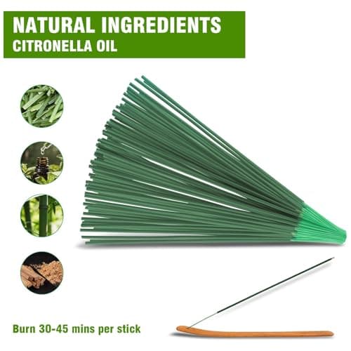 FIRIK Citronella Incense Sticks Outdoor, 120 PCS Citronella Incense with Wooden Holder, Lemongrass Incense Sticks for Indoor Patio Camping Pool Side Porches Courtyards Lawn Farms - Thumbnail 3