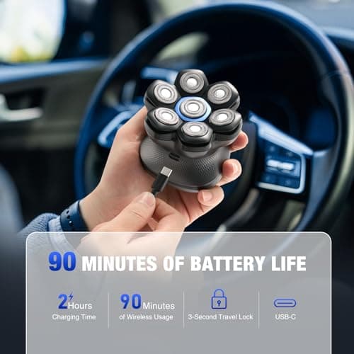 7D Head Shavers for Bald Men - 2026 New Dual Speed Electric Shaver, Bald Head Shaver with Magnetic Shaver Head IPX6 Waterproof Wet/Dry Use Shaving Balding Clipper LED Display Cordless Head Razor Gray - Thumbnail 4