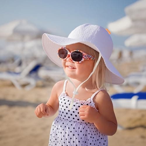 Baby Sun Hat Toddler Girl Beach Hat Adjustable Outdoor Summer Hat UPF 50+ Sun Protection Wide Brim Infant Kids (US, Age, 6 Months, 24 Months, Pink/White) - Thumbnail 6