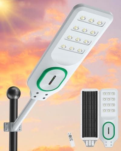 AIKVSXER Solar Street Lights Outdoor, 6500K Commercial Dusk to Dawn Parking Lot Light, Waterproof IP67 Solar Security Flood Lights with Motion Sensor and Remote for Yard, Road, Driveway, White - Image 1