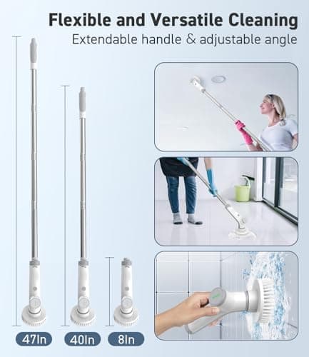 Electric Spin Scrubber, VEWIOR Cordless Shower Scrubber with 3 Adjustable Angle, Cleaning Brush with 2 Speeds 3 Replaceable Brush Heads for Bathroom Kitchen Tub - Thumbnail 3