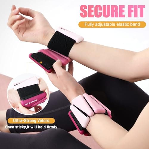 BECOJADDE Ankle Weights for Women Wrist Weights Set of 2 (1 lb Each) Adjustable Arm Leg Weight for Womens Men Suitable for Walking Swimming Running Pilates Yoga Gym, Gradient Pink - Thumbnail 4