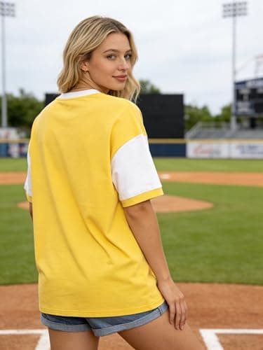 Baseball Shirt Women Baseball Mom Tshirt Baseball Season Game Day Tee Causal Short Sleeve Tops Yellow - Thumbnail 3