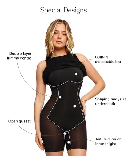 Popilush Maxi Dresses for Women Built-in Bra Shapewear Bodycon Modal Long Dress Tummy Control Fit Casual Formal Dresses Black XX-Large - Thumbnail 4