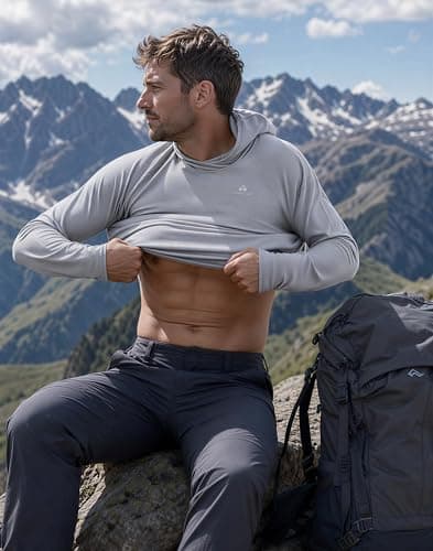 Pioneer Camp Rash Guard for Men Ultra Lightweight Long Sleeve Sun Protection Hoodie Shirts Quick Dry Hiking Fishing Running Grey - Thumbnail 3