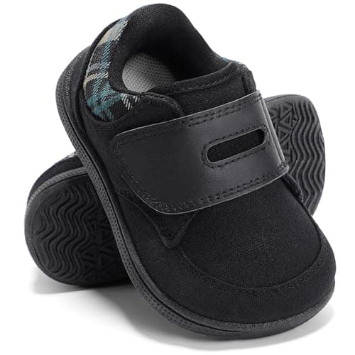 STQ KIDS Toddler Wide Toe Box Shoes Barefoot Shoe Boys Kids Walking Boy Sneakers Non-Slip Lightweight Comfortable First Walking Tennis Outdoor Activities All Black Toddler Size 8