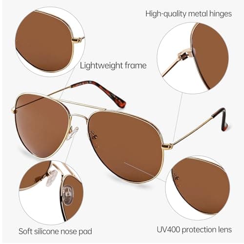 Vylenxio Classic Aviator Sunglasses for Women Men, Teardrop UV400 Lenses - Thumbnail 3