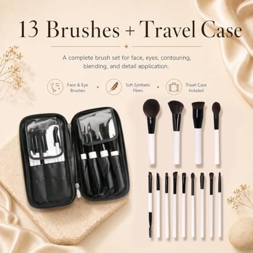 Makeup Brush Set 13 Pcs Professional & Beginner Friendly, Soft Synthetic Bristles for Face, Foundation, Powder, Eyeshadow & Blending, Easy to Clean Travel Set with Bag, Gift for Makeup Lovers - Thumbnail 2