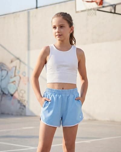 Stelle Girls Athletic Shorts with Pockets Quick Dry Running Shorts Gymnastics Basketball Short for Teen Kids Sky Blue XXL - Thumbnail 5