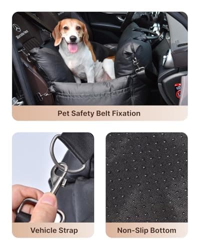PET MARVEL Dog Car Seat for Small Dogs Up to 25 lbs, Pet Booster Seat & Travel Carrier with Safety Leash and Thick Cushion, Fully Detachable Washable Pet Bag with Storage Pocket, Portable, Black - Thumbnail 5