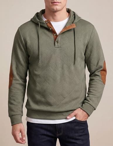 JMIERR Mens Fashion Hoodies Casual Cotton Long Sleeve Half Button Pullover Hooded Sweatshirts for men Oversized Hoodie, 2XL, Jungle Green - Thumbnail 2