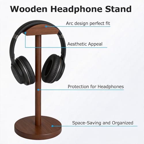 Cyfromt Universal Headphone Hanger Holder Organizer Keeper Racks Storage for Desk Gaming Headset Stand Premium Functional Craftmanship Headset Stand Accessories Walnut - Thumbnail 3