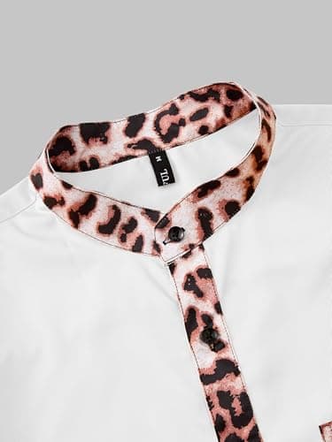 ZAFUL Men's Hipster African Tribal Graphic Patchwork Design Slim Fit Long Sleeve Button up Mandarin Collar Shirts (White Leopard XXL) - Thumbnail 2