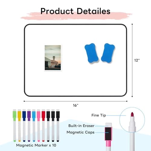 Tonsmile Magnetic Whiteboard, 2 Pack A3 Double Sided Dry Erase Board, Mini Whiteboard with 10 Pens and 2 Erasers, 16" x 12" Durable Portable Small White Boards for Home, Office & Classroom - Thumbnail 2