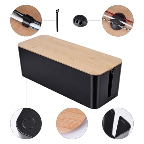 2 Pack Large Cable Management Box – Wooden Style Cord Organizer Box and Cover for TV Wires, Computer, Router, USB Hub and Under Desk Power Strip – Safe ABS Material and Baby-Pets Proof Lock (Black) - Thumbnail 5