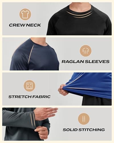 Long Sleeve Shirts for Men - Quick Dry Moisture Wicking UV UPF Sun Protection T-Shirts for Fishing Workout Swim B-White - Thumbnail 3