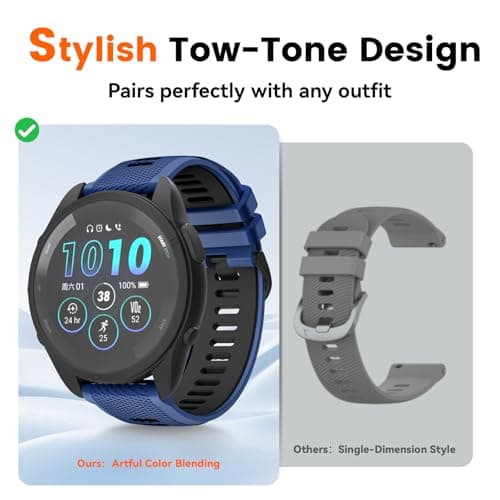 Velocarer Watch Band for Garmin Forerunner 265/Forerunner 255/Vivoactive 4/Venu 3/Venu 2, 22mm Quick Release Silicone Sport Bands, Sapphire & Black - Thumbnail 4
