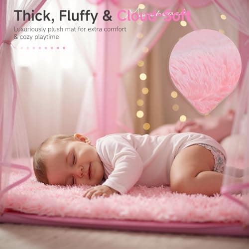 Monobeach Princess Tent Girls Large Playhouse Kids Castle Play Tent with Star Lights Toy for Children Indoor and Outdoor Games, 55'' x 53'' (DxH) (Pink Princess with Play Mat) - Thumbnail 4