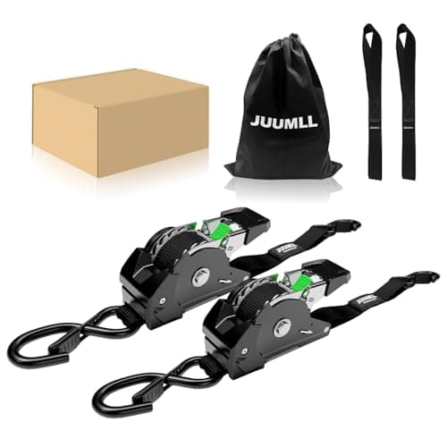 Ratchet Tie Down Straps (2-Pack), 1” x 10ft Auto Retractable Heavy Duty Ratchet Straps for Transport, Motorcycle, Storage & Load Securing, 1,650lb Break Strength - Image 1