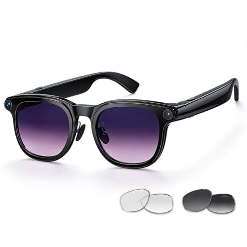 AI Smart Glasses with Camera, 8MP HD Camera Glasses for Men Women, 4K Video Recording, Voice Assistant, Real-Time Translation, Open-Ear Bluetooth Audio Sunglasses with Interchangeable Lenses - Image 1