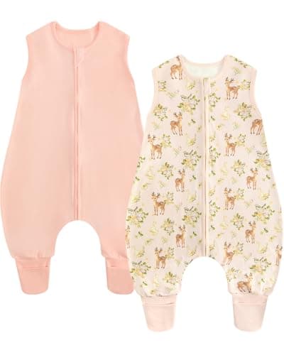 WYTbaby 2-Pack Sleep Sack with Legs,Fold-over Cuffs,0.5 TOG Cotton Wearable Blanket, Walker Sleep Bag,Front Zipper，Pink Deer,4-6 years - Image 1
