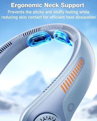 Portable Neck Fan - Rechargeable Personal Fan with Neck Support, 5000mAh, 5-Speed Quiet, Lightweight Long Lasting Bladeless Fan, Wearable Cooling Fan for Hot Flashes, Travel, Gifts for Men Women - Thumbnail 2