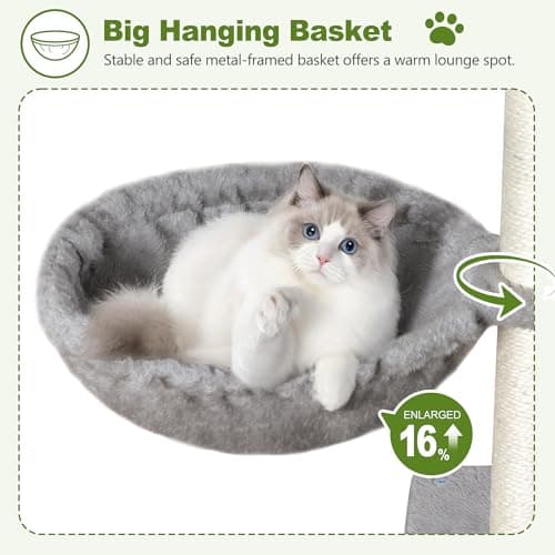 Small Cat Tree Tower for Indoor Cats, 40 In Medium Multi-Level Compact Cat House Bed with 2 Condo, Large Platform Perch, Sisal Scratching Post, Hammock, Cat Climbing Stand for Kitty kitten(Light Grey) - Thumbnail 6