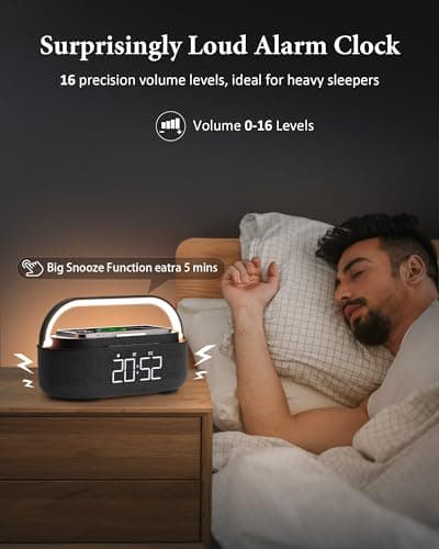 COLSUR Bluetooth Speaker with Wireless Charger, FM Radio, Dimmable LED Night Light, Stereo Sound Dual Wireless Speakers, 2500mAh Portable Speaker for Home Decoration, Bedroom, Office, Gift - Thumbnail 3