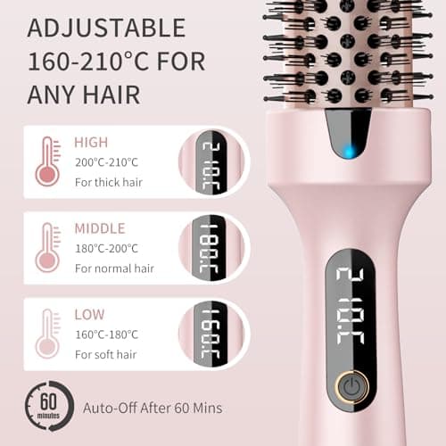 AISEELY Thermal Brush Curling Iron, 1.5 Inch Ceramic Heated Round Brush, Curly and Straight Hair, 6 Temperature Settings, Negative Ion Less Damage, Dual Voltage Hair Tools, Pink - Thumbnail 3