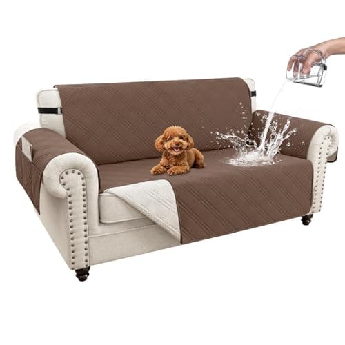 Eusalioy 100% Waterproof Couch Cover for Dogs, Anti-Slip Washable Sofa Cover with Elastic Straps & Side Pockets, Durable Furniture Protector for Kids & Pets (Loveseat 46", Darkbrown)