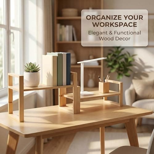 Desk Shelf, 100% Solid Wood Adjustable Desktop Bookshelf, No Tools or Nails Required Retro Tabletop Bookshelf, 130lb Load Capacity for Living Room, Office, for Books, Cookbooks,Nature Pine Color - Thumbnail 4