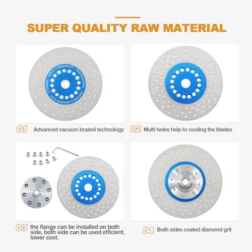 Diamond Granite Cutting Wheel,BRSCHNITT 7 Inch 180mm Vacuum Brazed Angle Grinder Diamond Blade with 5/8-11 Thread for Grinding Beveling Shaping Rounding Granite,Porcelain,Tile,Stone,Marble,Quartz - Thumbnail 5