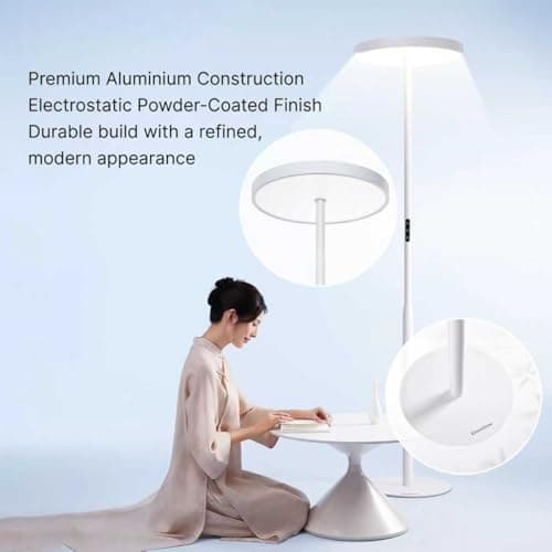 Modern Floor Lamp, Natural 10 AM Daylight Full Spectrum Standing Light for Bedroom Living Room Office, Double-Sided Illumination, Dual-Light Design, 7200LM, 4000K, White Floor Lamp, 36000+H Lifetime - Thumbnail 4