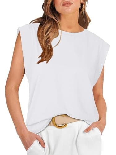 REORIA Womens Summer Sleeveless Cotton Tank Tops 2025 Spring Fashion Outfits Loose Fit Business Casual Dressy Basic Tees Shirts Plus Size White X Large - Image 1