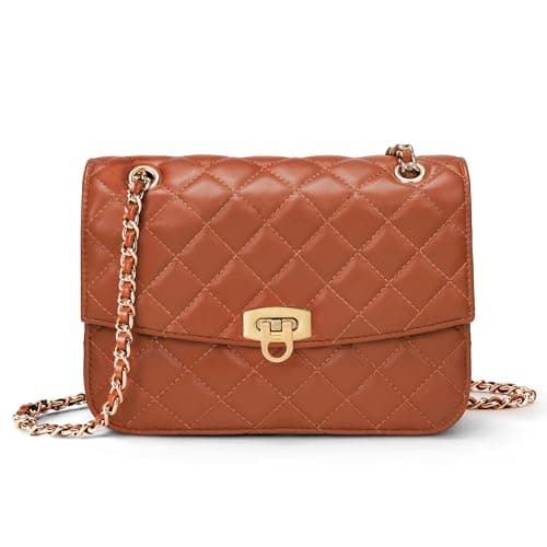 Goinsound Summer Spring designer handbags for women trendy shoulder bag leather crossbody bag checkered quilted purse with chain Brown - Image 1