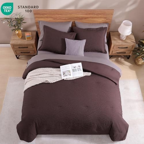 Geniospin Twin Comforter Set - 5 Pieces Purple Bedding Set, Botanical Textured Comforter Set, All Season Comfortable Bed in a Bag with Comforter, Sheets, Pillowcase & Sham - Thumbnail 4
