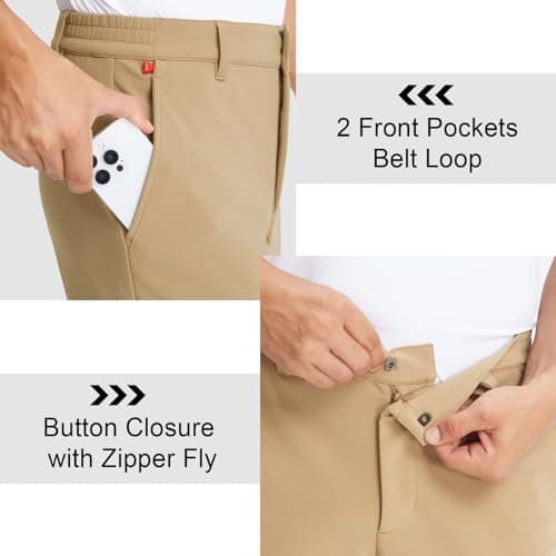 M MAELREG Golf Pants Men Fleece Lined 30"/32"/34" Solid Dress Work Pants for Men Water-Resistant Stretch Warm Winter Trousers Khaki - Thumbnail 6