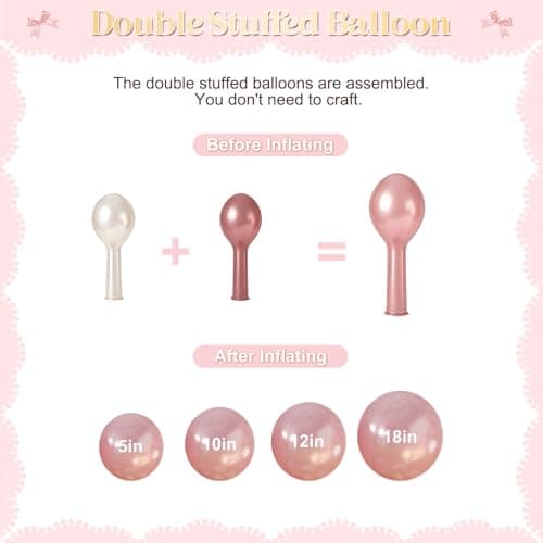 Pink White Gold Balloon Arch Kit, 132Pcs Double Stuffed Pearl Pink White Gold Clear Balloons for Fairy Baby Shower Wedding Bridal Shower Birthday Party Decorations - Thumbnail 6