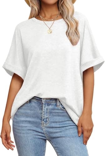 GKBK Womens Oversized T Shirts Crew Neck Short Sleeve Tops Spring Summer Business Dressy Casual Loose Fit Workout Work Basic Tee Blouse 2026 Beach Vacation Trendy Plus Size Clothes Outfit White XL - Image 1