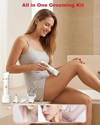 RAXMETRY Bikini Trimmer for Women Men, 3-in-1 Electric Razors for Pubic Hair, IPX7 Waterproof Replaceable Shaver Head with Nose Hair Trimmer for Travel, White - Thumbnail 5