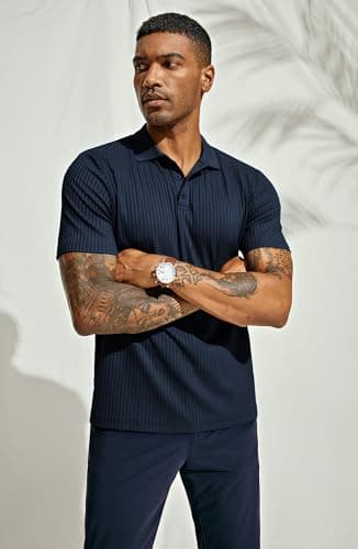 PJ PAUL JONES Mens Short Sleeve Dark Blue Polo Shirts Knit Golf Pullover Polo Neck Casual T Shirts Dark Blue XL - Thumbnail 5