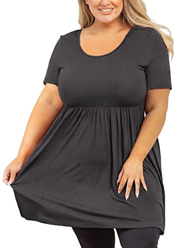 AusLook Women's Plus Size Tunic Short Sleeve Clothes Scoop Neck Summer Tops Pleated Flowy Loose Fit Babydoll T Shirt L-5X, C07-dark Gray, 4X - Image 1