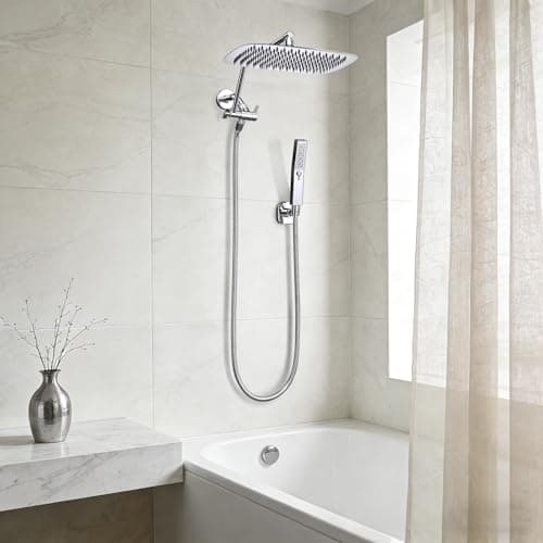 G-Promise All Metal 12 Inches Rain Shower Head with Handheld Spray Combo Build-in Power Wash Mode, Ideal for Modern Bathroom Upgrade (1.8 GPM) - Thumbnail 3