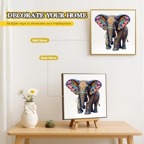 Wooden Puzzles for Adults, Elephant Wooden Jigsaw Puzzle 200 Piece, Unique Animal Shaped Wooden Puzzle for Adults and Kids, Fun Challenging Floral Elephant Puzzles for Family Game Wall Decor 11*10.4in - Thumbnail 4